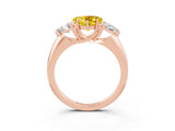 Rose gold Three-Stone Heart Cut Cut Diamond Ring with Trillion Side Stones and Four-Prong Setting_3