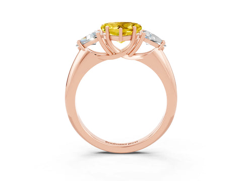 Rose gold Three-Stone Heart Cut Cut Diamond Ring with Trillion Side Stones and Four-Prong Setting_3