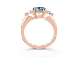 Rose gold Three-Stone Heart Cut Cut Diamond Ring with Trillion Side Stones and Four-Prong Setting_3