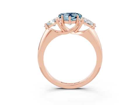 Rose gold Three-Stone Heart Cut Cut Diamond Ring with Trillion Side Stones and Four-Prong Setting_3