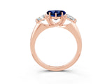 Rose gold Three-Stone Heart Cut Cut Diamond Ring with Trillion Side Stones and Four-Prong Setting_3
