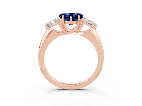 Rose gold Three-Stone Heart Cut Cut Diamond Ring with Trillion Side Stones and Four-Prong Setting_3
