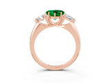 Rose gold Three-Stone Heart Cut Cut Diamond Ring with Trillion Side Stones and Four-Prong Setting_3