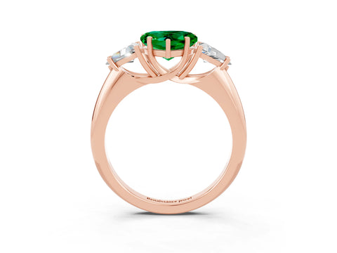 Rose gold Three-Stone Heart Cut Cut Diamond Ring with Trillion Side Stones and Four-Prong Setting_3