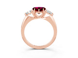 Rose gold Three-Stone Heart Cut Cut Diamond Ring with Trillion Side Stones and Four-Prong Setting_3
