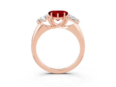 Rose gold Three-Stone Heart Cut Cut Diamond Ring with Trillion Side Stones and Four-Prong Setting_3
