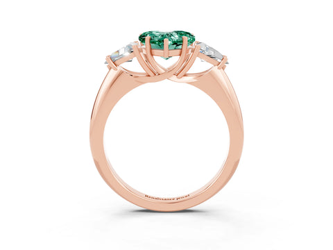 Rose gold Three-Stone Heart Cut Cut Diamond Ring with Trillion Side Stones and Four-Prong Setting_3