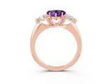 Rose gold Three-Stone Heart Cut Cut Diamond Ring with Trillion Side Stones and Four-Prong Setting_3
