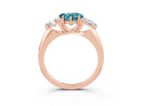 Rose gold Three-Stone Heart Cut Cut Diamond Ring with Trillion Side Stones and Four-Prong Setting_3