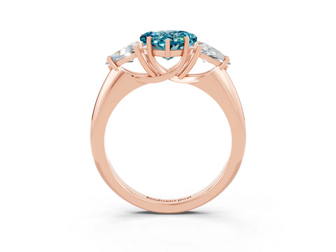 Rose gold Three-Stone Heart Cut Cut Diamond Ring with Trillion Side Stones and Four-Prong Setting_3