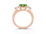 Rose gold Three-Stone Heart Cut Cut Diamond Ring with Trillion Side Stones and Four-Prong Setting_3