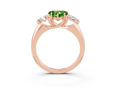 Rose gold Three-Stone Heart Cut Cut Diamond Ring with Trillion Side Stones and Four-Prong Setting_3