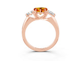 Rose gold Three-Stone Heart Cut Cut Diamond Ring with Trillion Side Stones and Four-Prong Setting_3