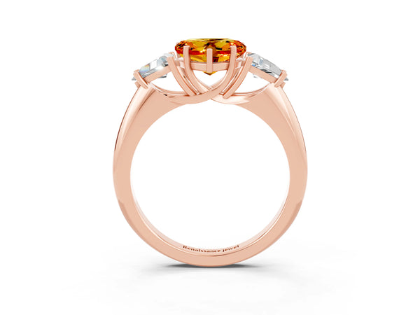 Rose gold Three-Stone Heart Cut Citrine Engagement Ring with Trillion Side Stones and Prong Setting