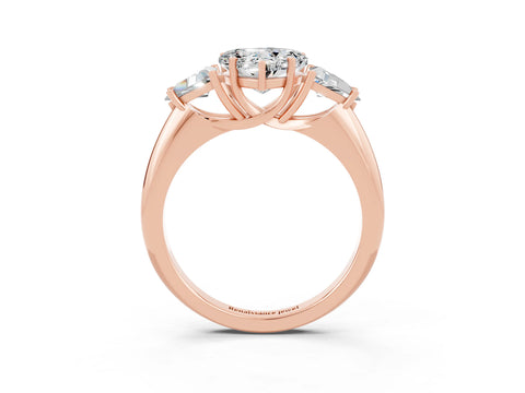 Rose gold Three-Stone Heart Cut Cut Diamond Ring with Trillion Side Stones and Four-Prong Setting_3