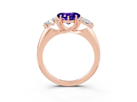 Rose gold Three-Stone Heart Cut Cut Diamond Ring with Trillion Side Stones and Four-Prong Setting_3