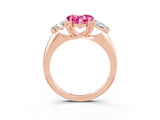 Rose gold Three-Stone Heart Cut Cut Diamond Ring with Trillion Side Stones and Four-Prong Setting_3