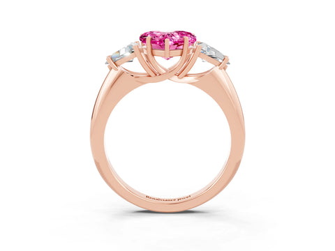 Rose gold Three-Stone Heart Cut Cut Diamond Ring with Trillion Side Stones and Four-Prong Setting_3
