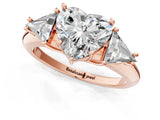 Rose gold Three-Stone Heart Cut Cut Diamond Ring with Trillion Side Stones and Four-Prong Setting_4