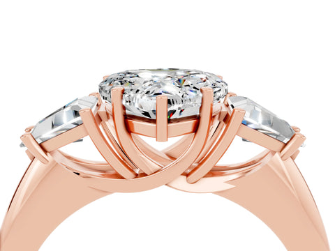 Rose gold Three-Stone Heart Cut Cut Diamond Ring with Trillion Side Stones and Four-Prong Setting_4