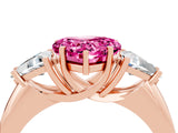 Rose gold Three-Stone Heart Cut Cut Diamond Ring with Trillion Side Stones and Four-Prong Setting_4