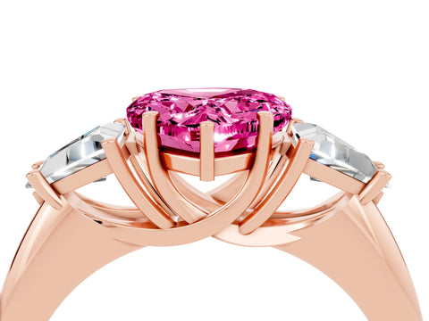 Rose gold Three-Stone Heart Cut Cut Diamond Ring with Trillion Side Stones and Four-Prong Setting_4