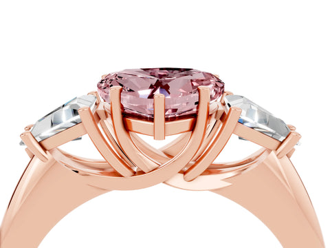 Rose gold Three-Stone Heart Cut Cut Diamond Ring with Trillion Side Stones and Four-Prong Setting_4