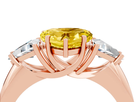 Rose gold Three-Stone Heart Cut Cut Diamond Ring with Trillion Side Stones and Four-Prong Setting_4