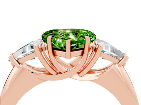Rose gold Three-Stone Heart Cut Cut Diamond Ring with Trillion Side Stones and Four-Prong Setting_4