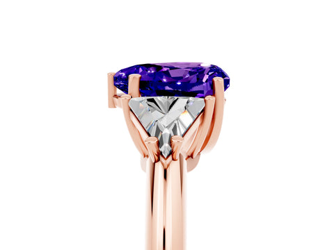 Rose gold Three-Stone Heart Cut Cut Diamond Ring with Trillion Side Stones and Four-Prong Setting_5