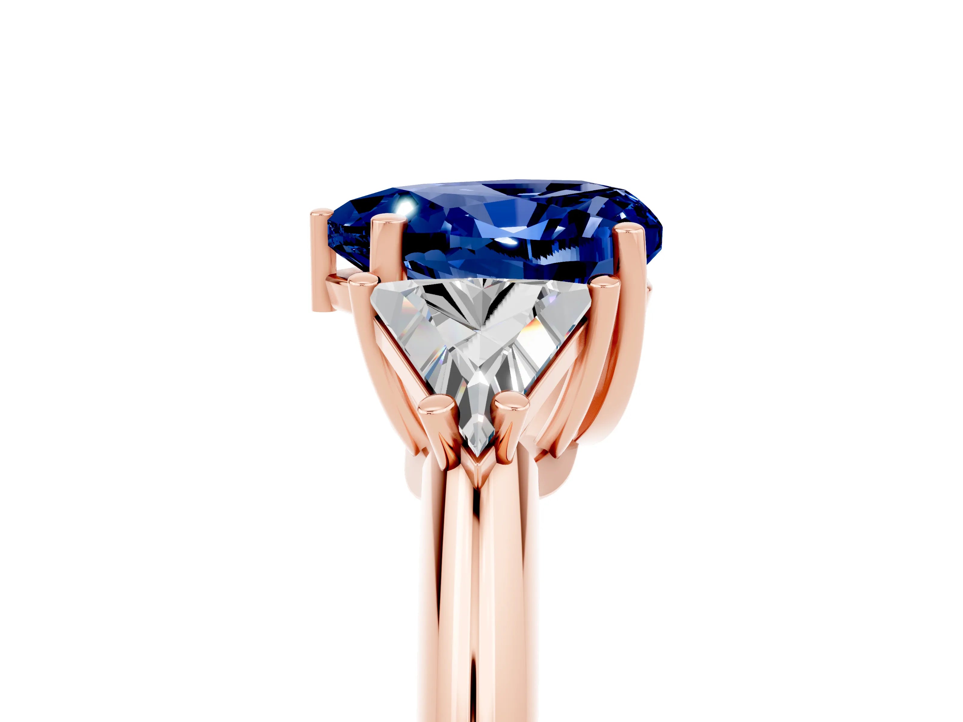 Rose gold Three-Stone Heart Cut Cut Diamond Ring with Trillion Side Stones and Four-Prong Setting_5