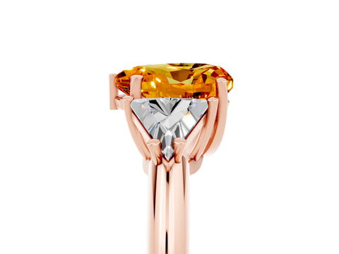 Rose gold Three-Stone Heart Cut Cut Diamond Ring with Trillion Side Stones and Four-Prong Setting_5