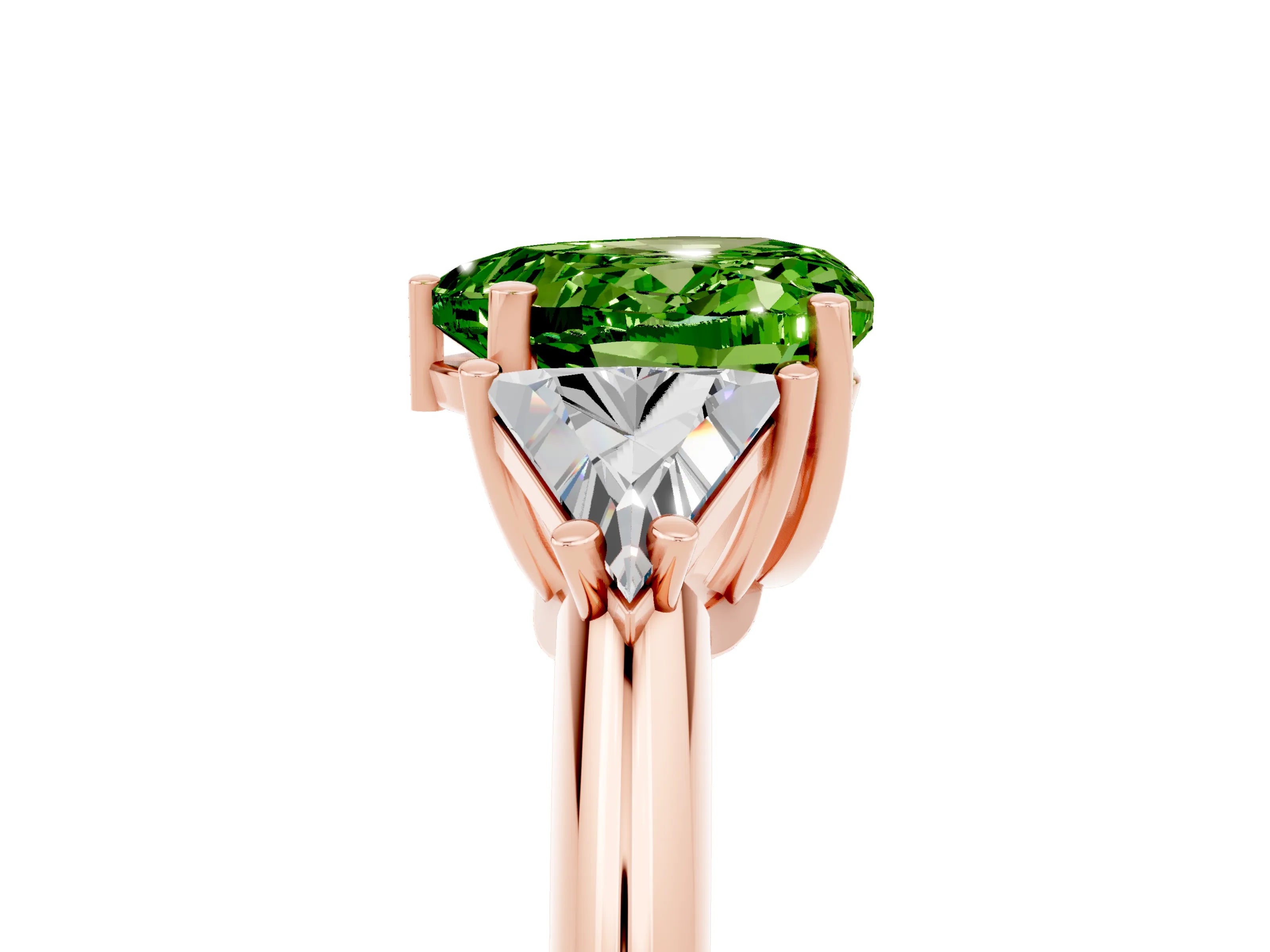 Rose gold Three-Stone Heart Cut Cut Diamond Ring with Trillion Side Stones and Four-Prong Setting_5