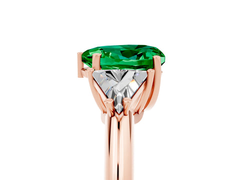 Rose gold Three-Stone Heart Cut Cut Diamond Ring with Trillion Side Stones and Four-Prong Setting_5