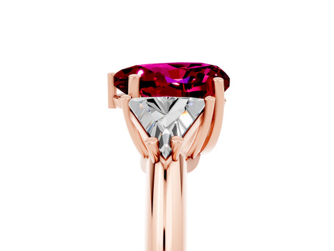 Rose gold Three-Stone Heart Cut Cut Diamond Ring with Trillion Side Stones and Four-Prong Setting_5