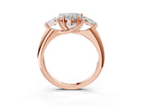 Rose gold Three-Stone Heart Cut Cut Diamond Ring with Trillion Side Stones and Four-Prong Setting_6