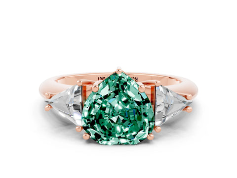 Rose gold Three-Stone Heart Cut Cut Diamond Ring with Trillion Side Stones and Four-Prong Setting