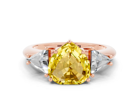 Rose gold Three-Stone Heart Cut Cut Diamond Ring with Trillion Side Stones and Four-Prong Setting