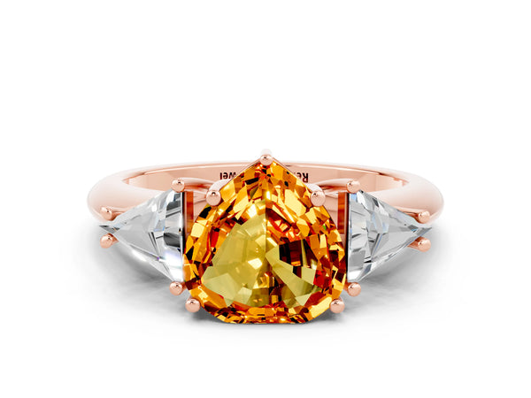 Rose gold Three-Stone Heart Cut Citrine Engagement Ring with Trillion Side Stones and Prong Setting