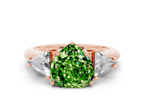 Rose gold Three-Stone Heart Cut Cut Diamond Ring with Trillion Side Stones and Four-Prong Setting