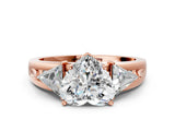 Rose gold Three-Stone Heart Cut Cut Diamond Ring with Trillion Side Stones on a Split Shank Band_13