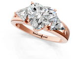Rose gold Three-Stone Heart Cut Cut Diamond Ring with Trillion Side Stones on a Split Shank Band_14
