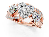 Rose gold Three-Stone Heart Cut Cut Diamond Split Shank Prong Set Ring_4
