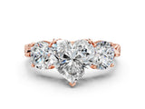 Rose gold Three-Stone Heart Cut Cut Milgrain Band Prong Setting Ring_45