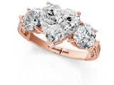 Rose gold Three-Stone Heart Cut Cut Milgrain Band Prong Setting Ring_46