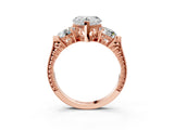 Rose gold Three-Stone Heart Cut Cut Milgrain Band Prong Setting Ring_48