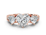Rose gold Three-Stone Heart Cut Cut Milgrain Pavé Engagement Ring_7
