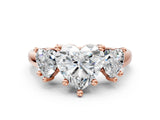 Rose gold Three-Stone Heart Cut Cut Solitaire Ring with Classic Prong Setting_3