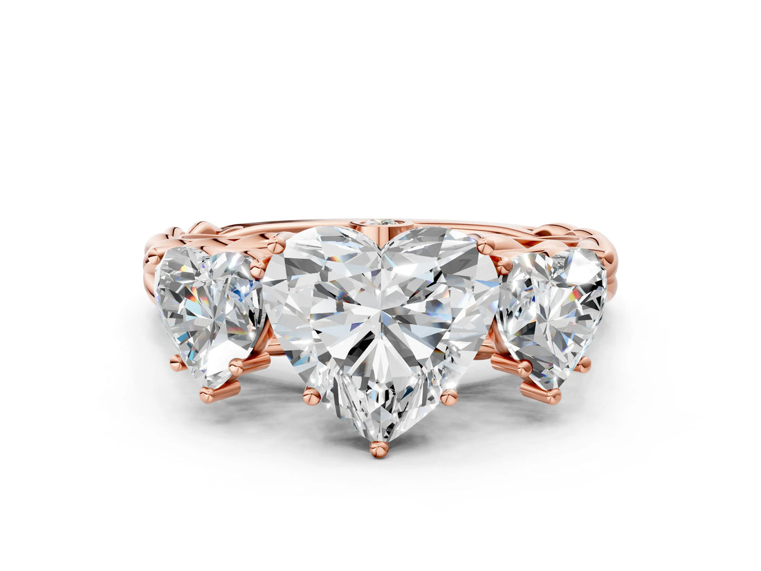 Rose gold Three-Stone Heart Cut Diamond Braided Band Ring with Four-Prong Setting_37
