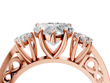 Rose gold Three-Stone Heart Cut Diamond Cathedral Engagement Ring with Prong Setting_10